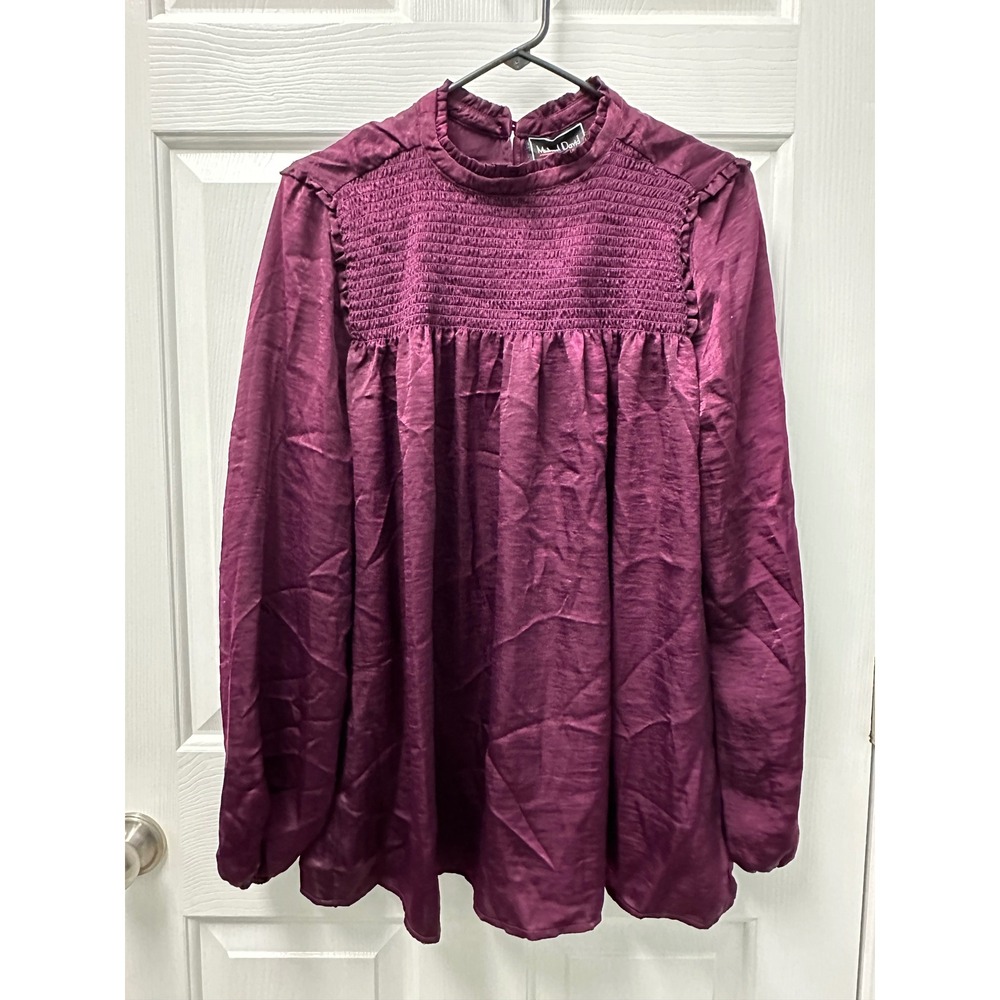 Michael David Women's Plum Smocked Mock Neck Blouse XL Style 201 LS Halloween